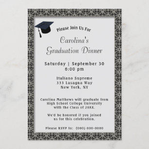 Black Frame Dinner Cap Grey Graduation Invitation