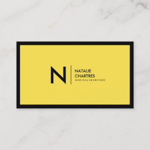 Black Frame Minimalist Monogram Yellow Business Card