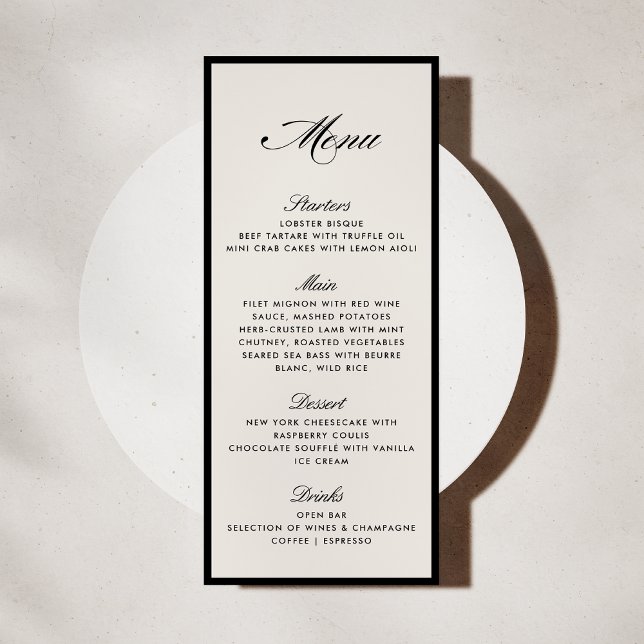 Black Frame Modern Ivory Wedding Menu card (Creator Uploaded)