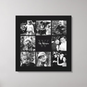 Black Frame Monogrammed Photo Collage Canvas Print