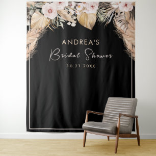Black Frame Pampas Grass Bridal Shower Backdrop Tapestry