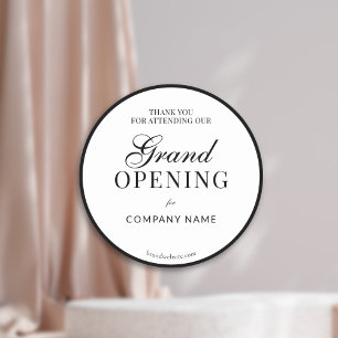 Black Frame Script Business Name Grand Opening  Classic Round Sticker