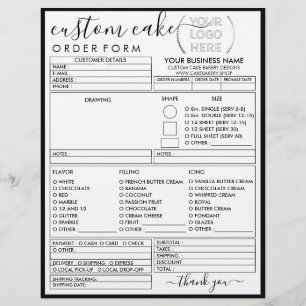 Black Frame Simple Bakery Cake Order Form Flyer
