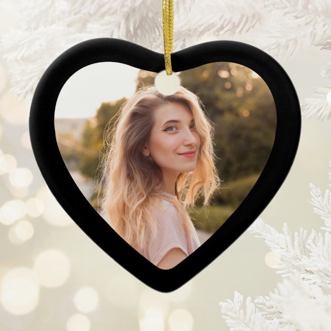 Black Framed Heart Photo Ceramic Tree Decoration (Black Framed Heart Photo Ceramic Ornament)