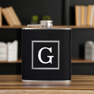Black Framed Monogram Hip Flask