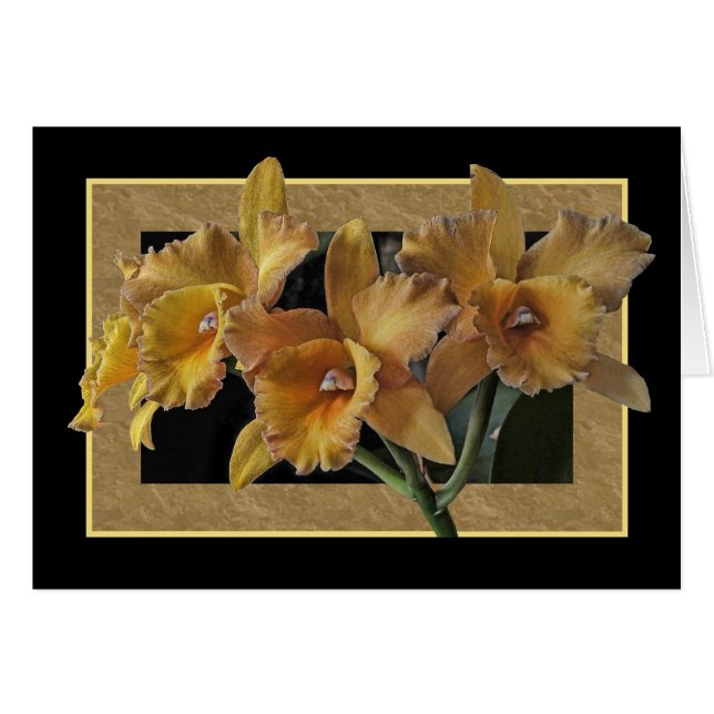 Black Framed Yellow Orchids Card (Front Horizontal)