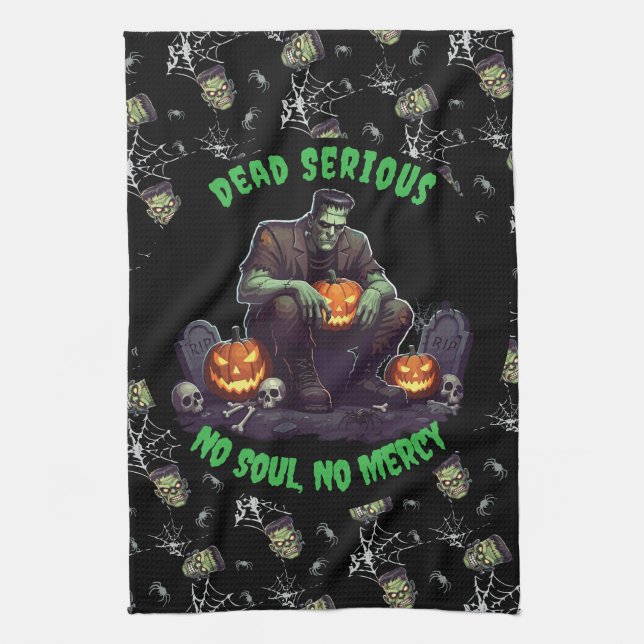 🖤 Black Frankenstein Doormat 💀🚪 Tea Towel (Vertical)