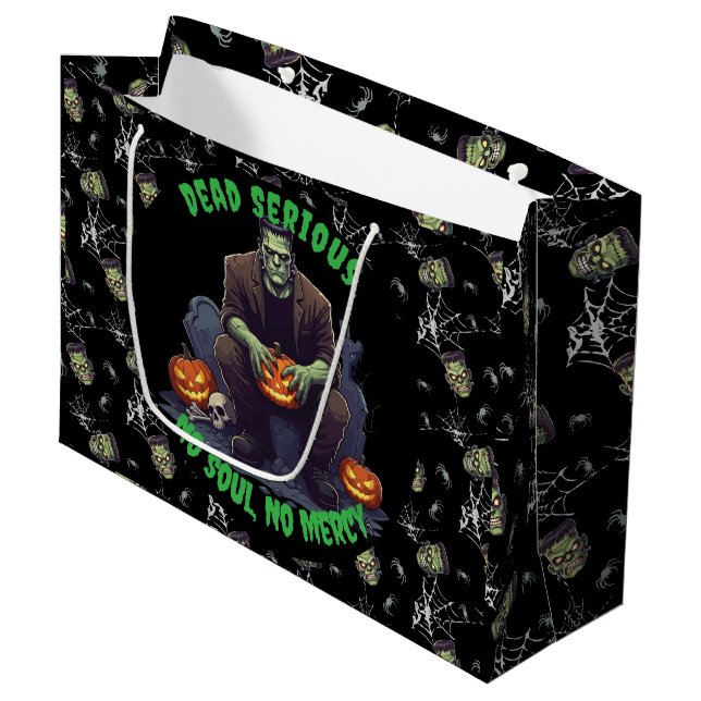 🖤 Black Frankenstein Halloween Gift Bag 💀🎃 (Front Angled)