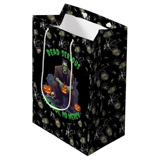 🖤 Black Frankenstein Halloween Gift Bag 💀🎃 (Front Angled)