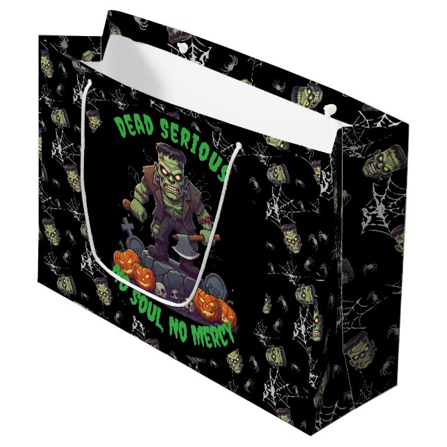 🖤 Black Frankenstein Halloween Gift Bag 💀🎃 (Front Angled)