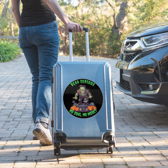 🖤 Black Frankenstein Halloween Sticker 💀🎃 (Suitcase Insitu)