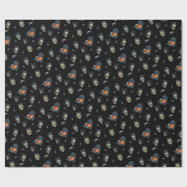 🖤 Black Frankenstein Wrapping Paper 💀🎃 (Flat)