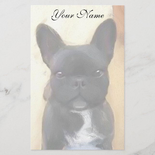 Black French Bulldog art stationary Stationery (Front)
