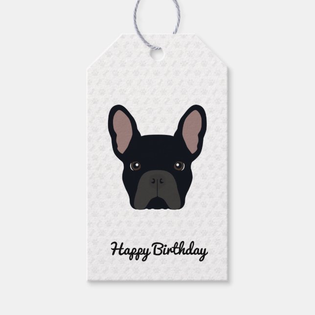Black French Bulldog Birthday Gift Tags (Front)