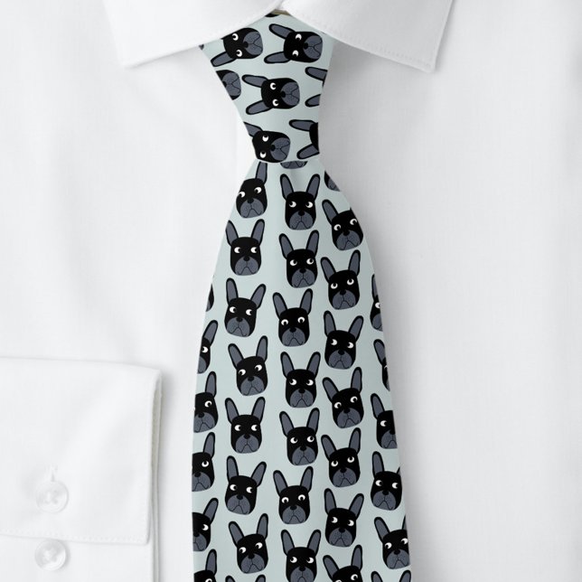 Black French Bulldog Blue Neck Tie (French Bulldog fun neck tie for dog lovers)