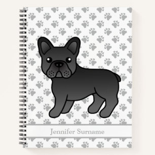 Black French Bulldog Cartoon Dog & Custom Text Notebook