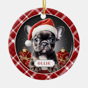 Black French Bulldog Ceramic Circle Ornament