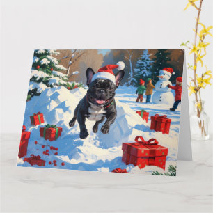 Black French Bulldog Christmas Festive Snow Scene Card