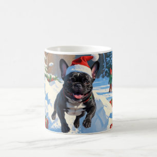 Black French Bulldog Christmas Festive Snow Scene Coffee Mug