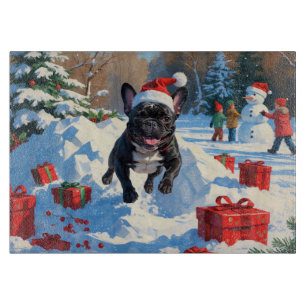 Black French Bulldog Christmas Festive Snow Scene Cutting Board