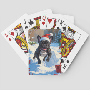 Black French Bulldog Christmas Festive Snow Scene Playing Cards