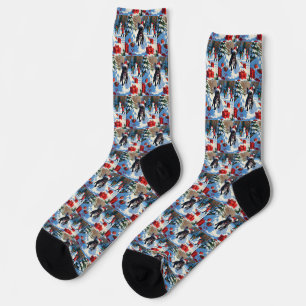 Black French Bulldog Christmas Festive Snow Scene Socks