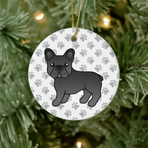 Black French Bulldog Cute Cartoon Dog Ceramic Tree Decoration