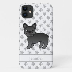 Black French Bulldog Cute Cartoon Dog & Name iPhone 11 Case