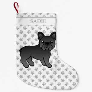 Black French Bulldog Cute Cartoon Dog & Name Small Christmas Stocking