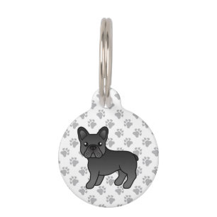 Black French Bulldog Cute Cartoon Dog & Pet's Info Pet Tag