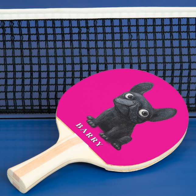 Black French Bulldog cute Illustration neon pink Ping Pong Paddle (Insitu)