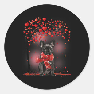 Black French Bulldog Dog Valentine Heart Tree Fren Classic Round Sticker