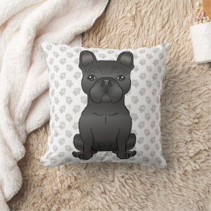 Black French Bulldog / Frenchie Cartoon Dog & Paws Cushion
