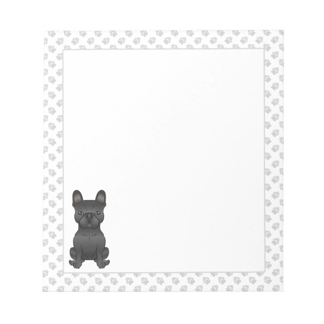 Black French Bulldog / Frenchie Cartoon Dog & Paws Notepad (Front)