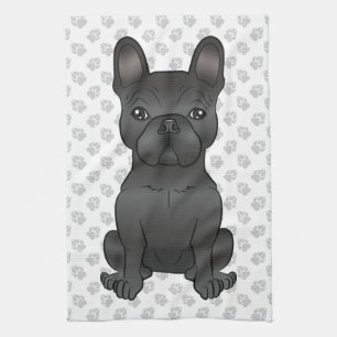 Black French Bulldog / Frenchie Cartoon Dog & Paws Tea Towel