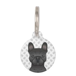 Black French Bulldog / Frenchie Head & Pet's Info Pet Tag