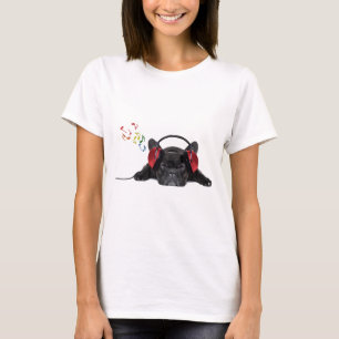 Black French Bulldog Grooving to His Tunes T-Shirt