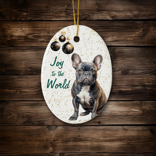 Black French Bulldog Joy to the World Christmas Ceramic Tree Decoration