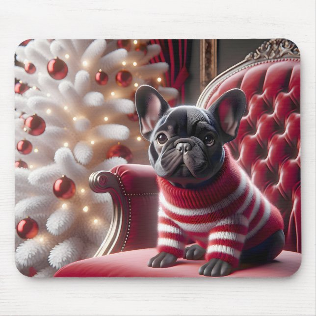 Black French Bulldog On Red Chair Mouse Mat (Front)