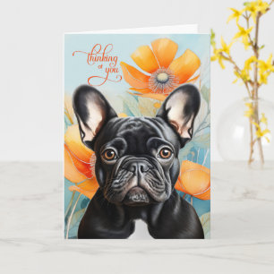 Black French Bulldog Orange Poppy Thinking of You Card