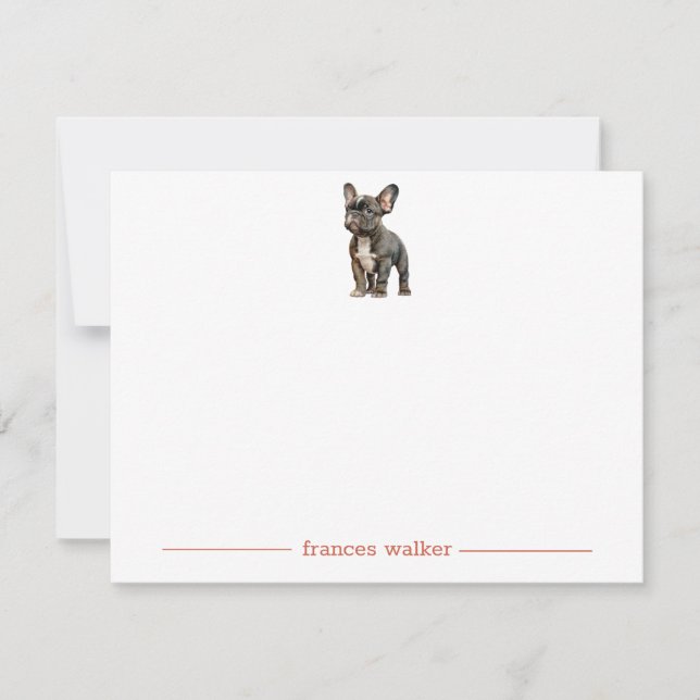 Black French Bulldog Personalised Note Cards (Front)