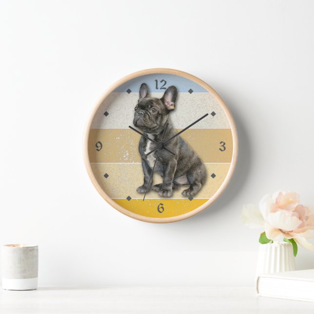 Black French Bulldog Retro Sunset Clock (Home)