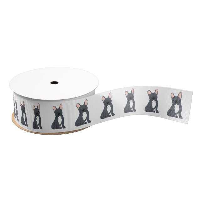 Black French Bulldog Ribbon Grosgrain Ribbon (Spool)