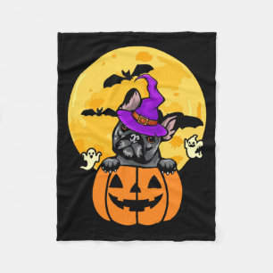 Black French Bulldog Witch Dog Lover Halloween Fleece Blanket