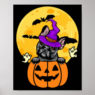 Black French Bulldog Witch Dog Lover Halloween Poster