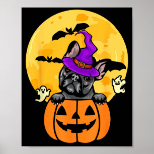 Black French Bulldog Witch Dog Lover Halloween Poster