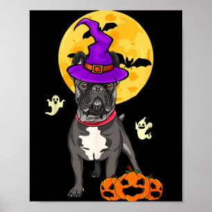 Black French Bulldog Witch Halloween Costume Dog Poster