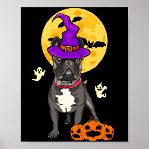 Black French Bulldog Witch Halloween Costume Dog Poster