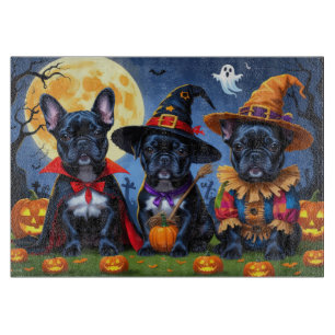 Black French Bulldogs Pumpkin Halloween Funny Cutting Board