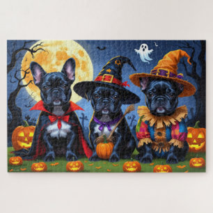 Black French Bulldogs Pumpkin Halloween Funny Jigsaw Puzzle